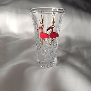 Large Pink and Gold Flamingo Earrings.